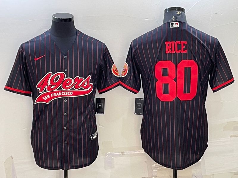 Men San Francisco 49ers #80 Rice Black red stripe 2022 Nike Co branded NFL Jerseys